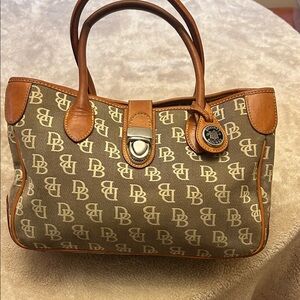 Dooney & Bourke Tan and Brown Monogram Satchel